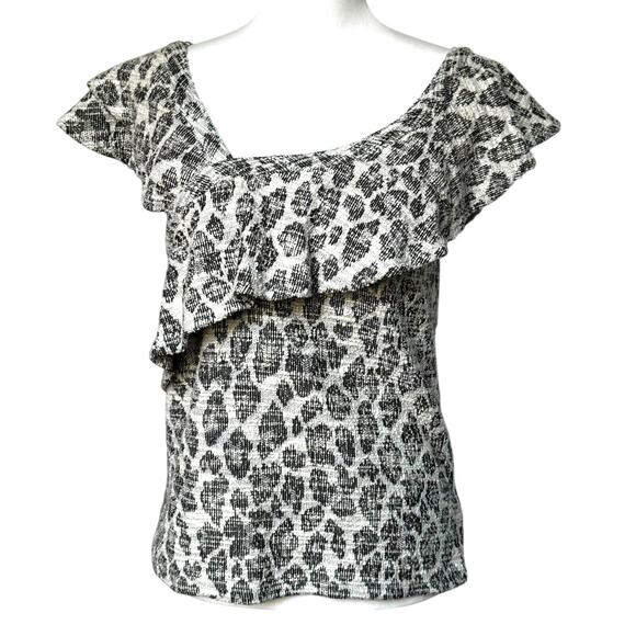 ANTHROPOLOGIE DOLAN Womens XS White Black Texture Sleeveless Savannah Ruffle Top - Picture 1 of 8